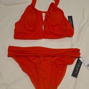 La Blanca Island Goddess Bright Orange Two-Piece Bathing Suit, Size 12